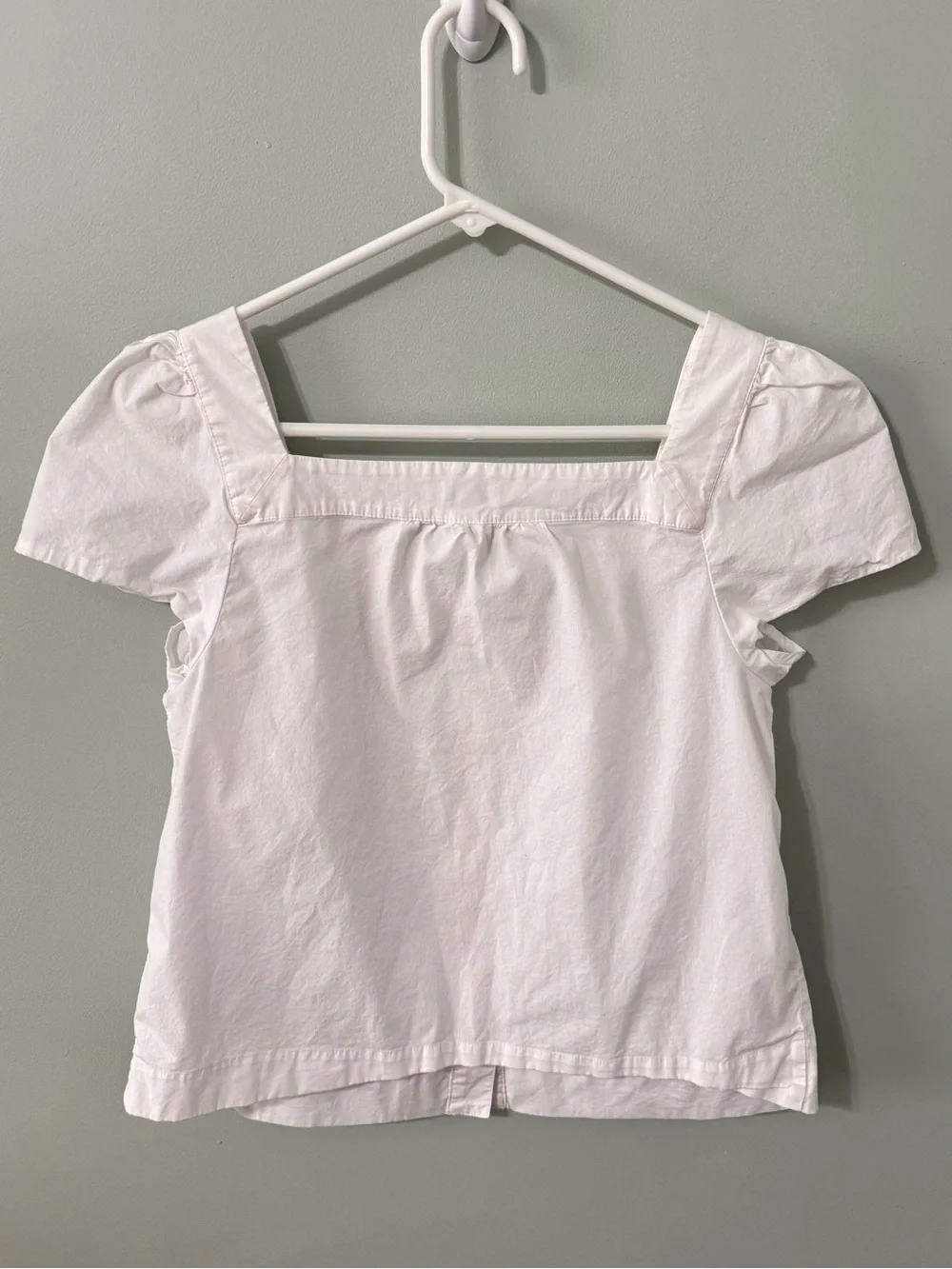 J.Crew Button-Front Square Neck Puff Sleeve Top Cotton Poplin
